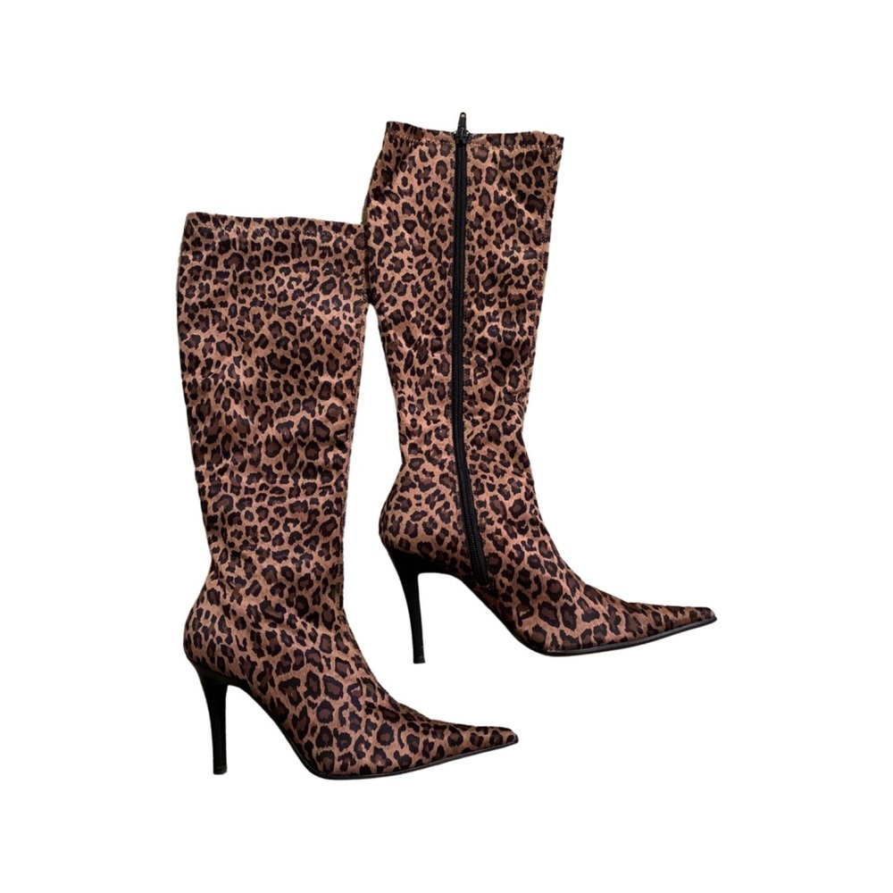Leopard print calf length boots
